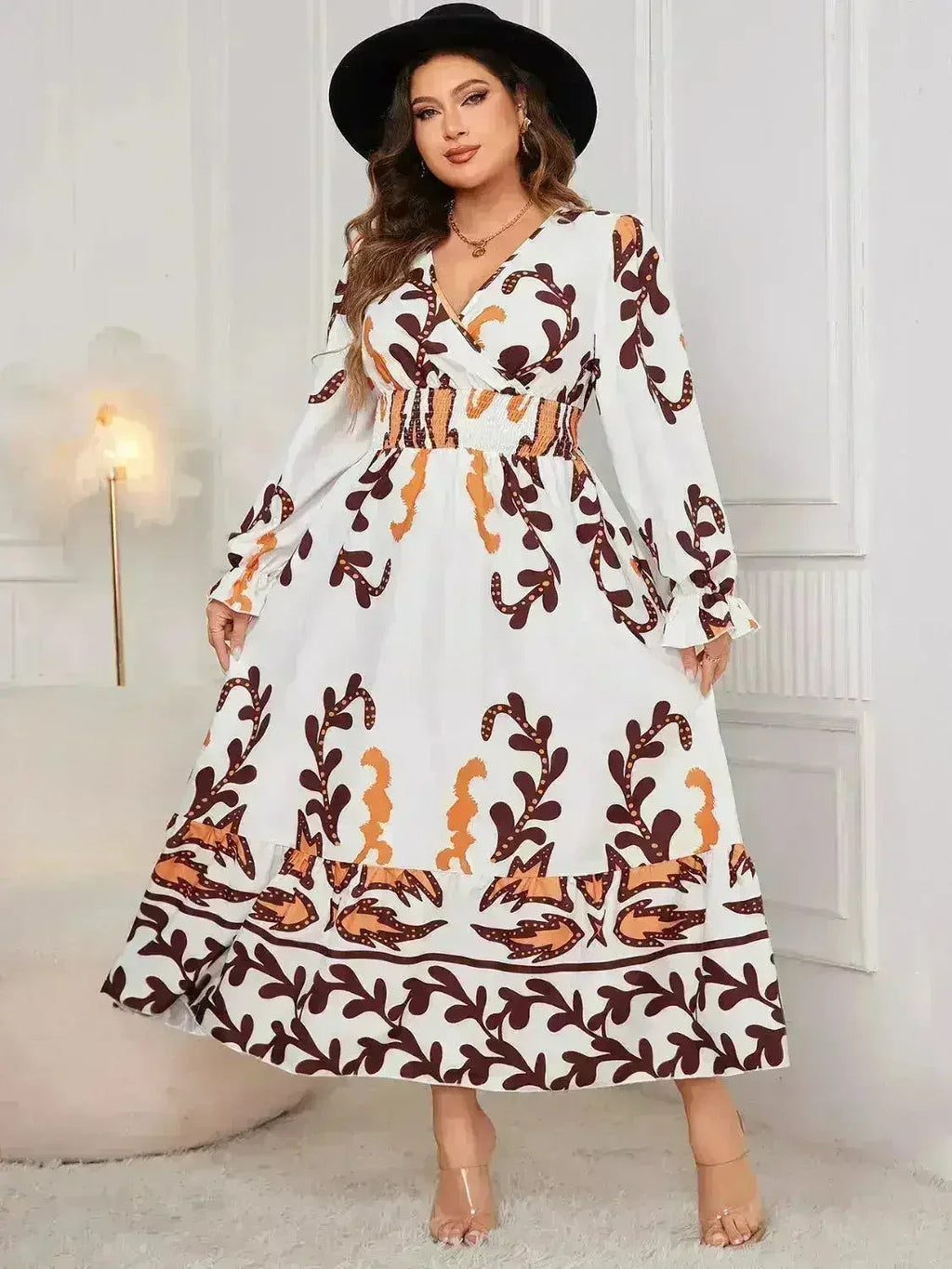 Robe cache-cœur grande taille – Manches à volants et ourlet volanté | Femstylo