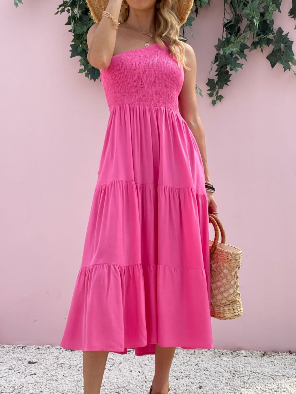 Robe Longue d'Été Sans Manches à Épaule Dénudée et Smocks Élégante et Confortable Robe Légère