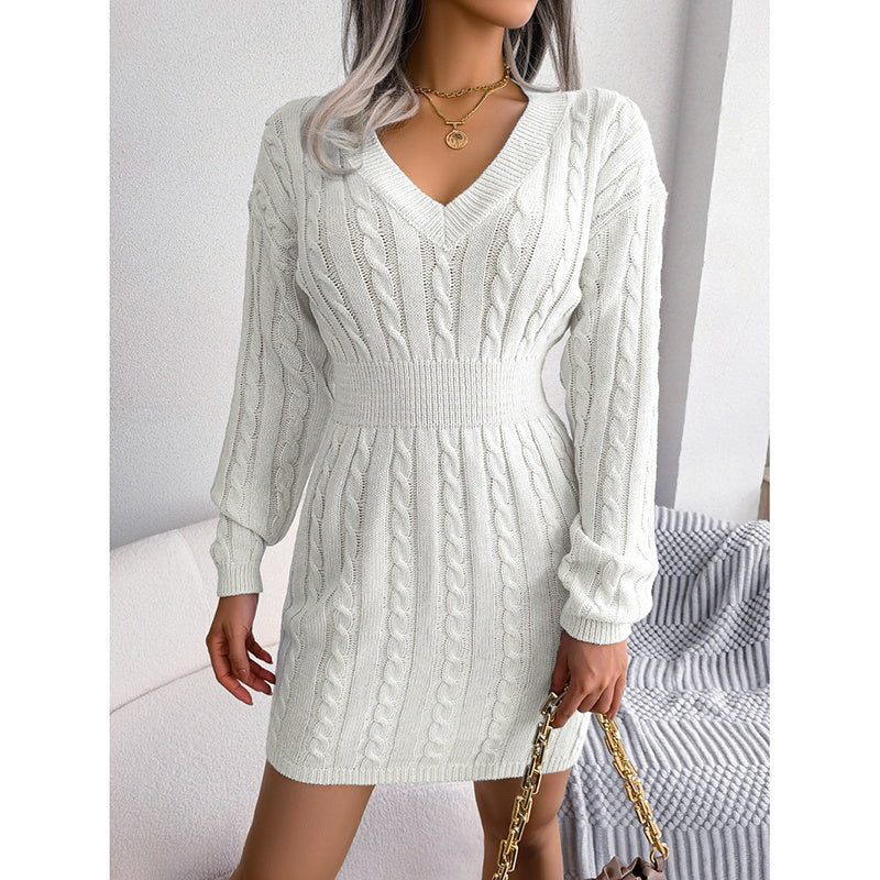 Robe pull moulante col en V pour femme