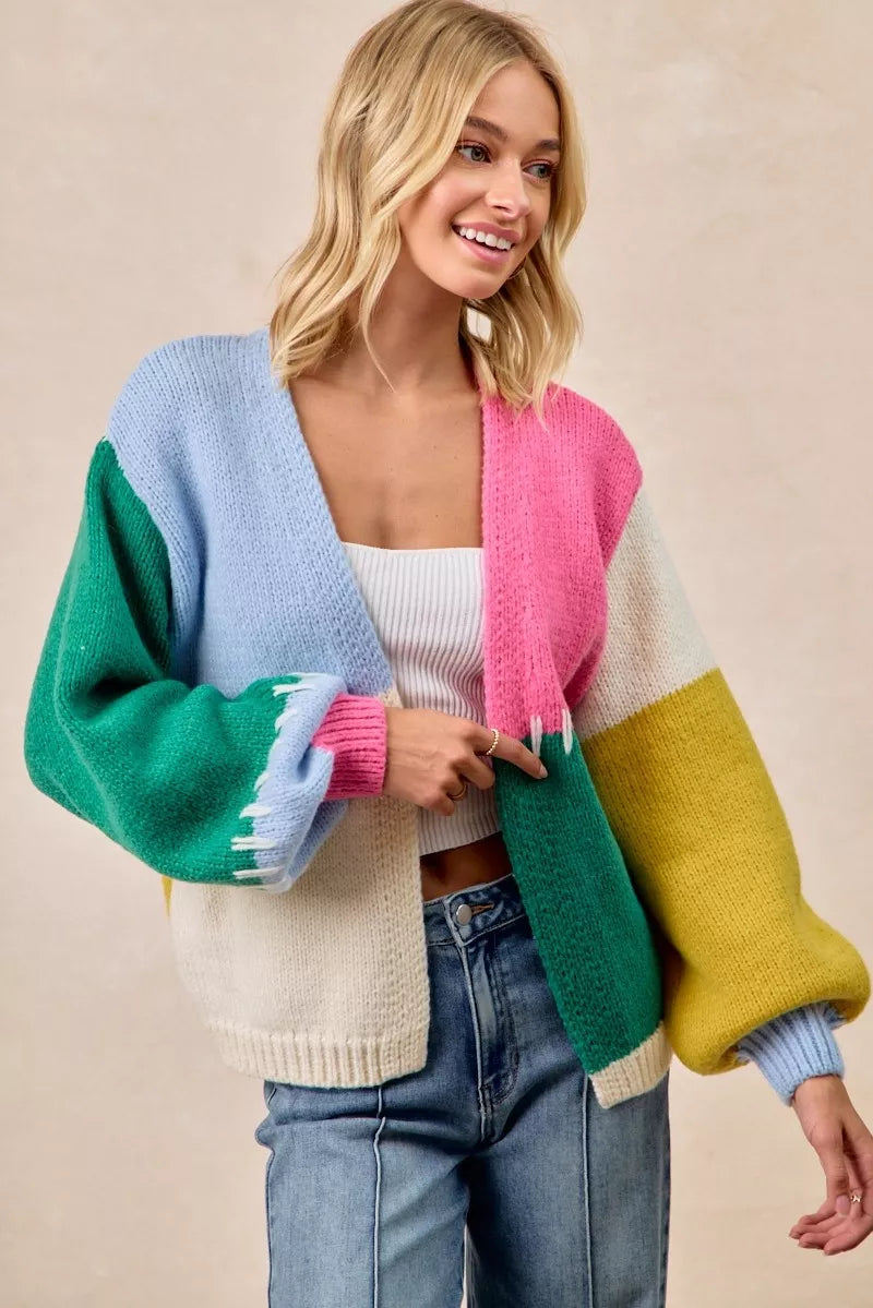 Cardigan chandail ouvert color block BiBi