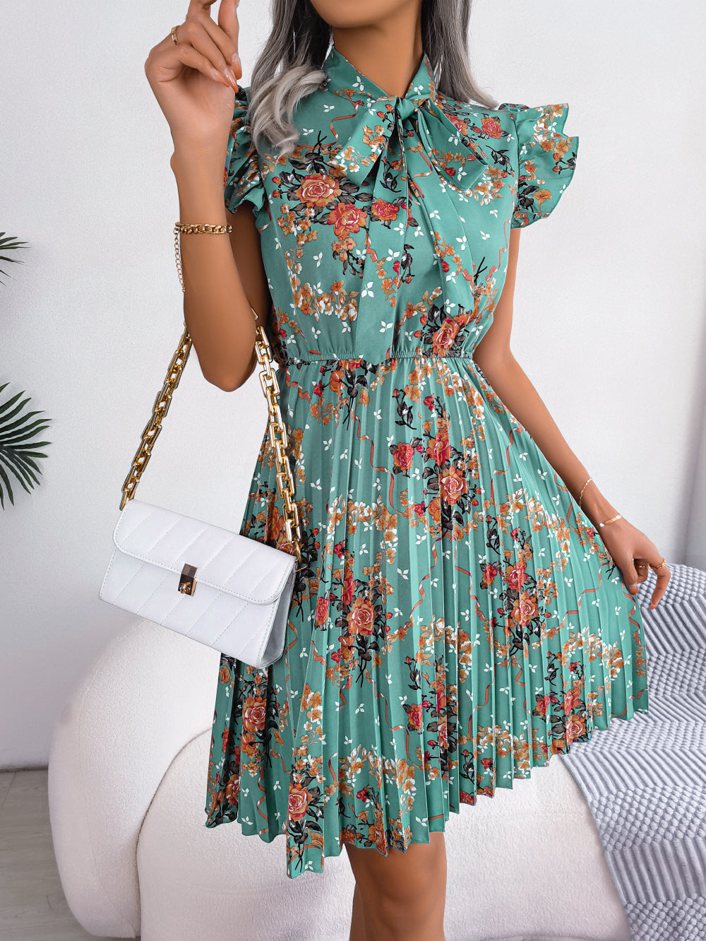 🌸 Jupe longue plissée à lacets taille haute Fleurs dignes