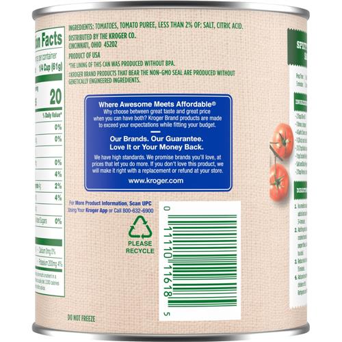 Tomates pelées concassées Kroger 28 oz