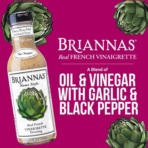Briannas – Vinaigrette Maison Authentique – Fine Vinaigrette Faite avec des Ingrédients de Première Qualité – Sans Gluten, Casher, Sans Sucre et Vinaigrette Végétalienne – Bouteille de 355 ml