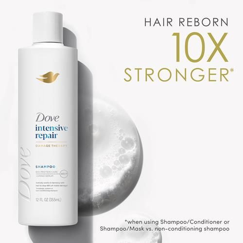 Dove Shampoo Réparation Intensive Pour Cheveux Abîmés Avec Technologie Bio-Protein Care Et Sérum Amino 12 Fl Oz