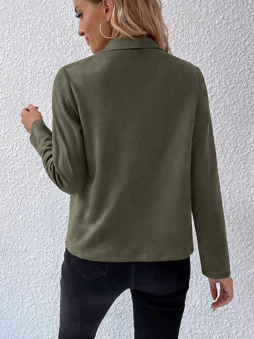 Veste classique minimaliste à col et manches longues pour femme – Vêtement d'extérieur minimaliste et léger pour le quotidien