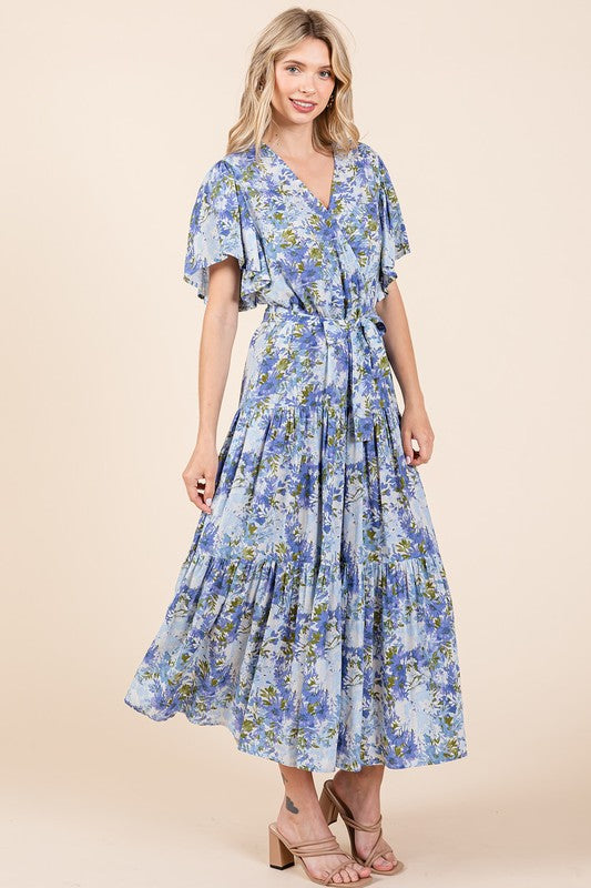 Nouvelle Robe Été Femme Fleurie à Volants, Taille Ceinturée, Manches Courtes – Féminine, Élégante, Joyeuse, Bohème Chic, Fluide & Gracieuse