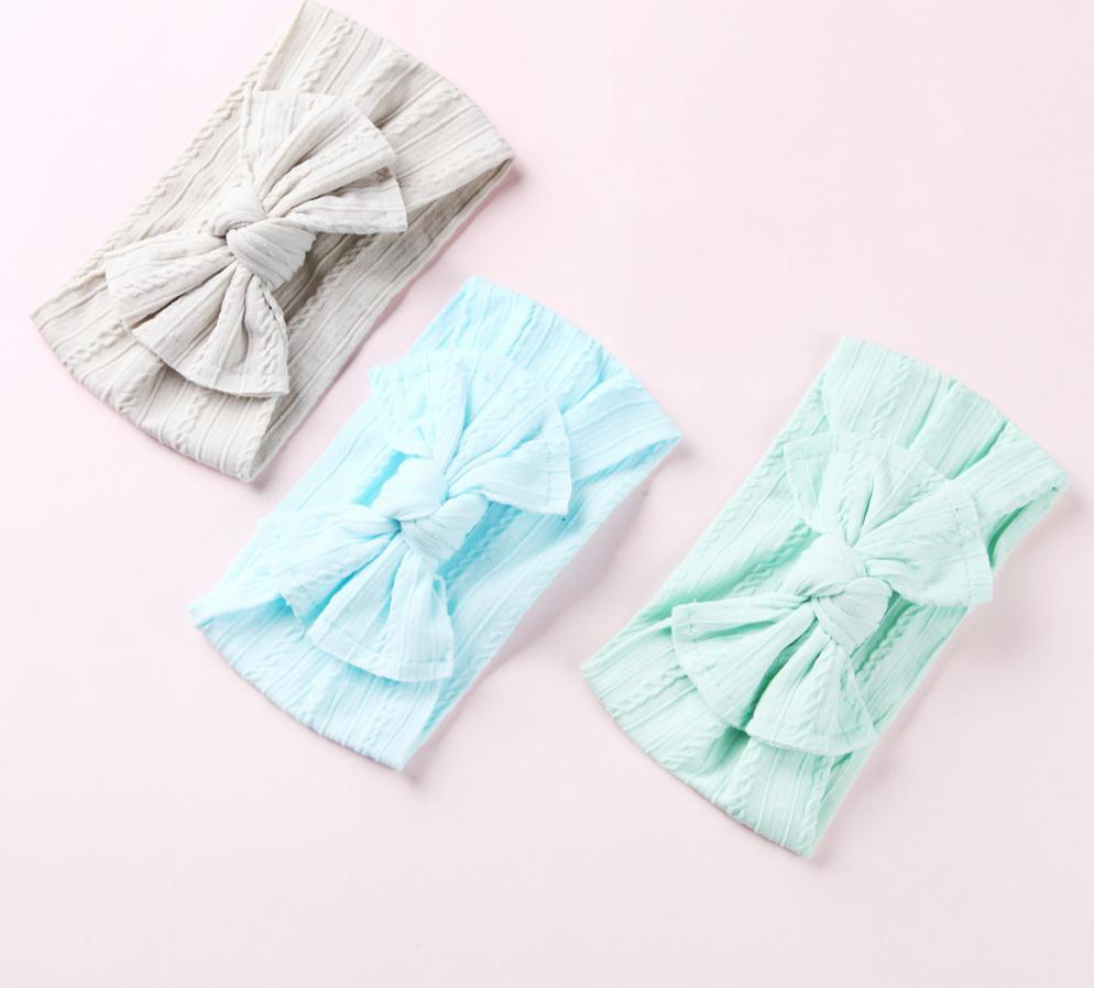 Serre-têtes en nylon tressé moderne avec nœud, unis, larges, en nylon, turban, bandeaux pour bébés filles