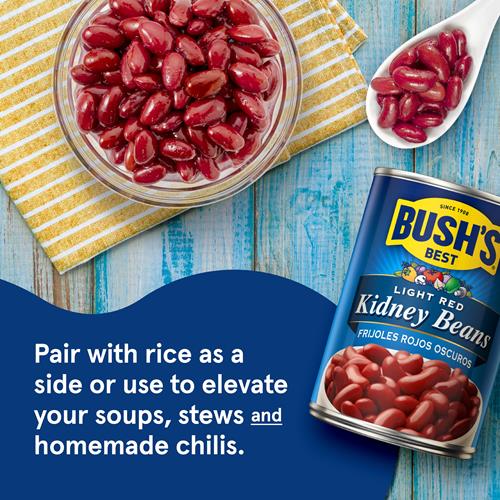 Haricots rouges clairs en conserve Bush's (Paquet de 1), Bonne source de protéines végétales, Bonne source de fibres, Sans gras, Sans gluten, 453 g