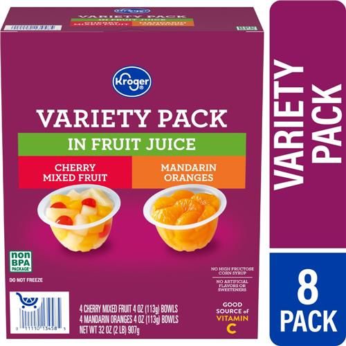 Gobelets de fruits Kroger, emballage varié de deux saveurs, 8 paquets / 113 g