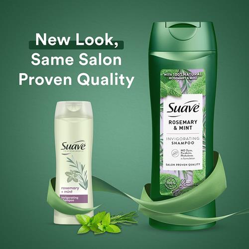 Shampoing Suave au romarin et à la menthe fortifiant et revitalisant pour cheveux secs, 372 ml