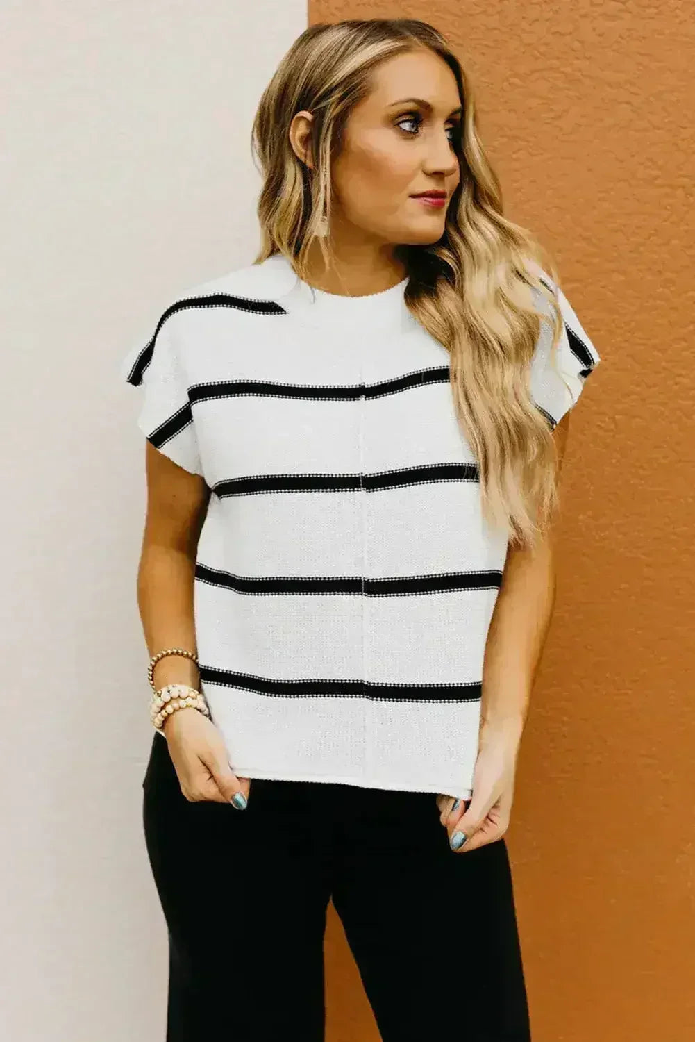 Pull à manches chauve-souris rayé - Tee-shirt oversize rayé | Femstylo