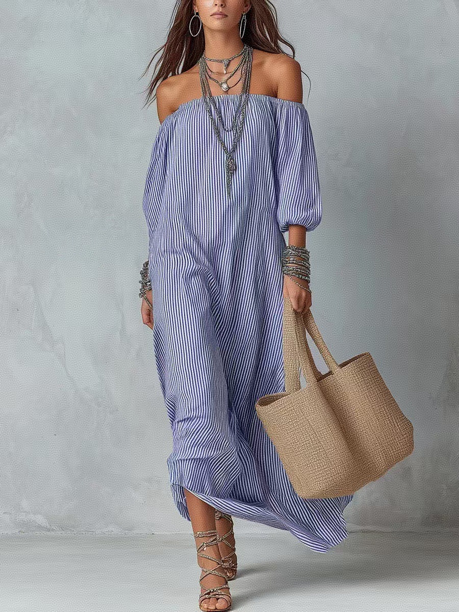 Robe longue évasée ample à rayures pour femme – Vacances