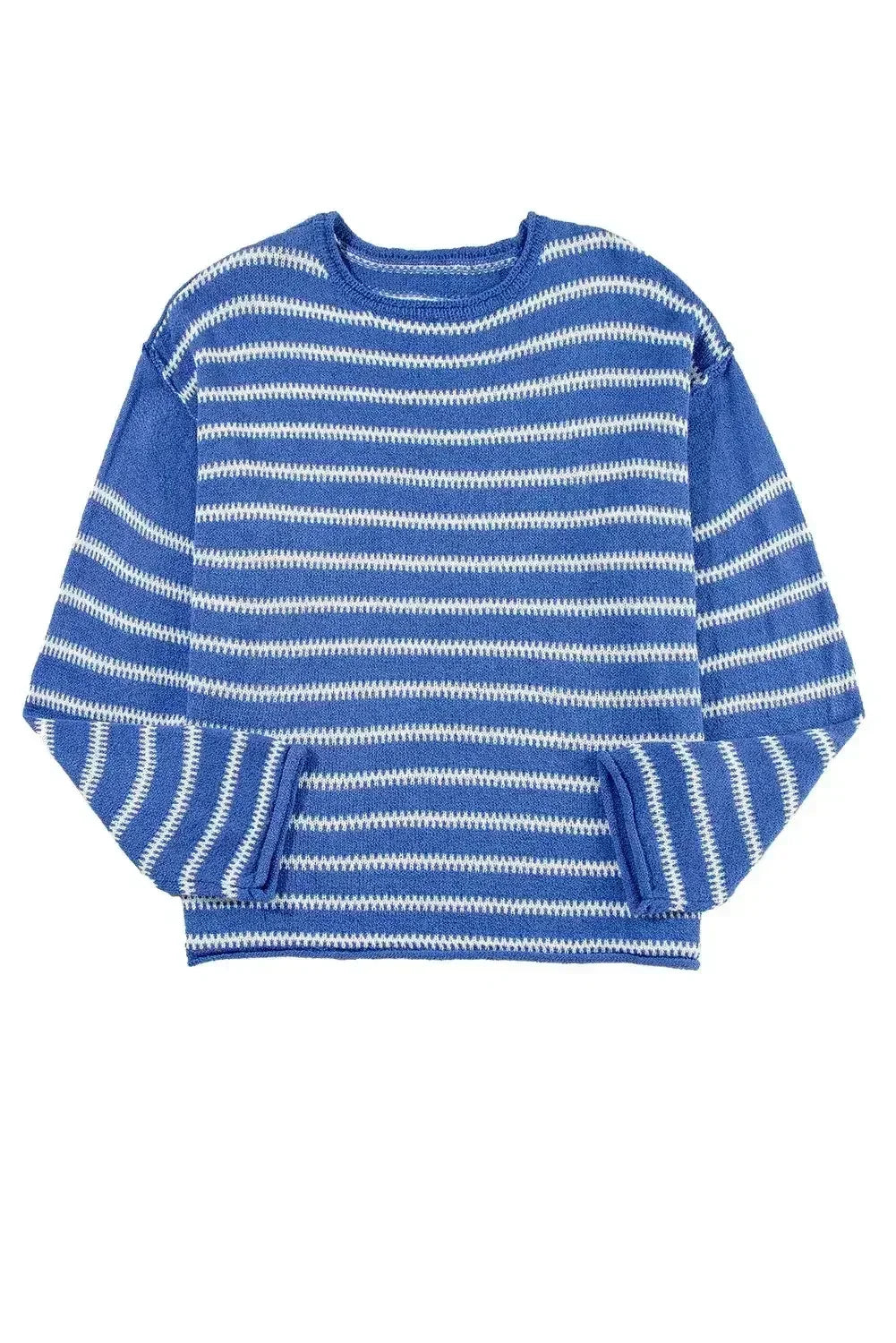 Pull décontracté à rayures marron, col rond et épaules tombantes