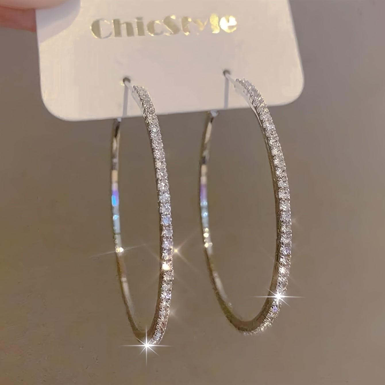 Créoles Femme Strass – Grandes Créoles Bling en Acier Inoxydable