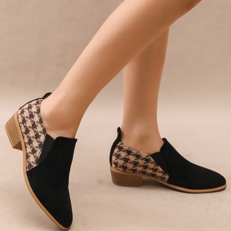 Talons compensés rétro bicolores pour femmes – Chaussures habillées à bout rond et talon moyen