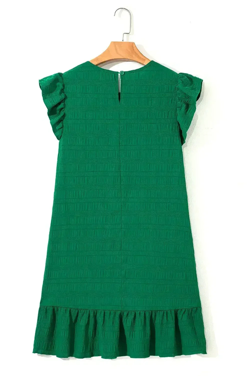 Robe courte volantée bleu foncé texturée à manches flottantes