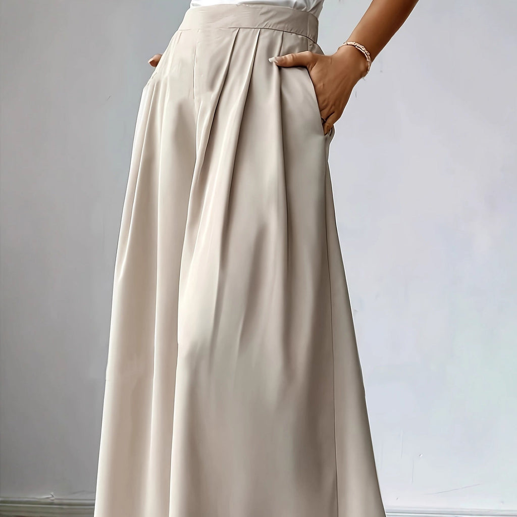 Pantalon large plissé taille haute pour femme – Lin bohème décontracté