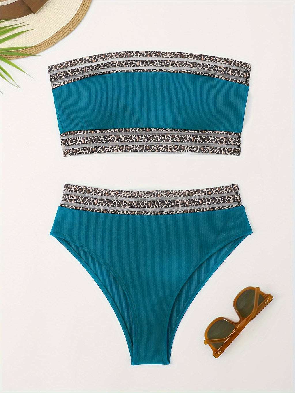 Maillot de Bain Deux Pièces Femme Bikini Taille Haute Bandeau Imprimé Léopard – Ensemble Bikini Super Élastique avec Détails en Maille Séduisants et Coupe Flatteuse – Maillot de Bain Chic Imprimé Animal pour la Plage, la Piscine et les Vacances d'Été