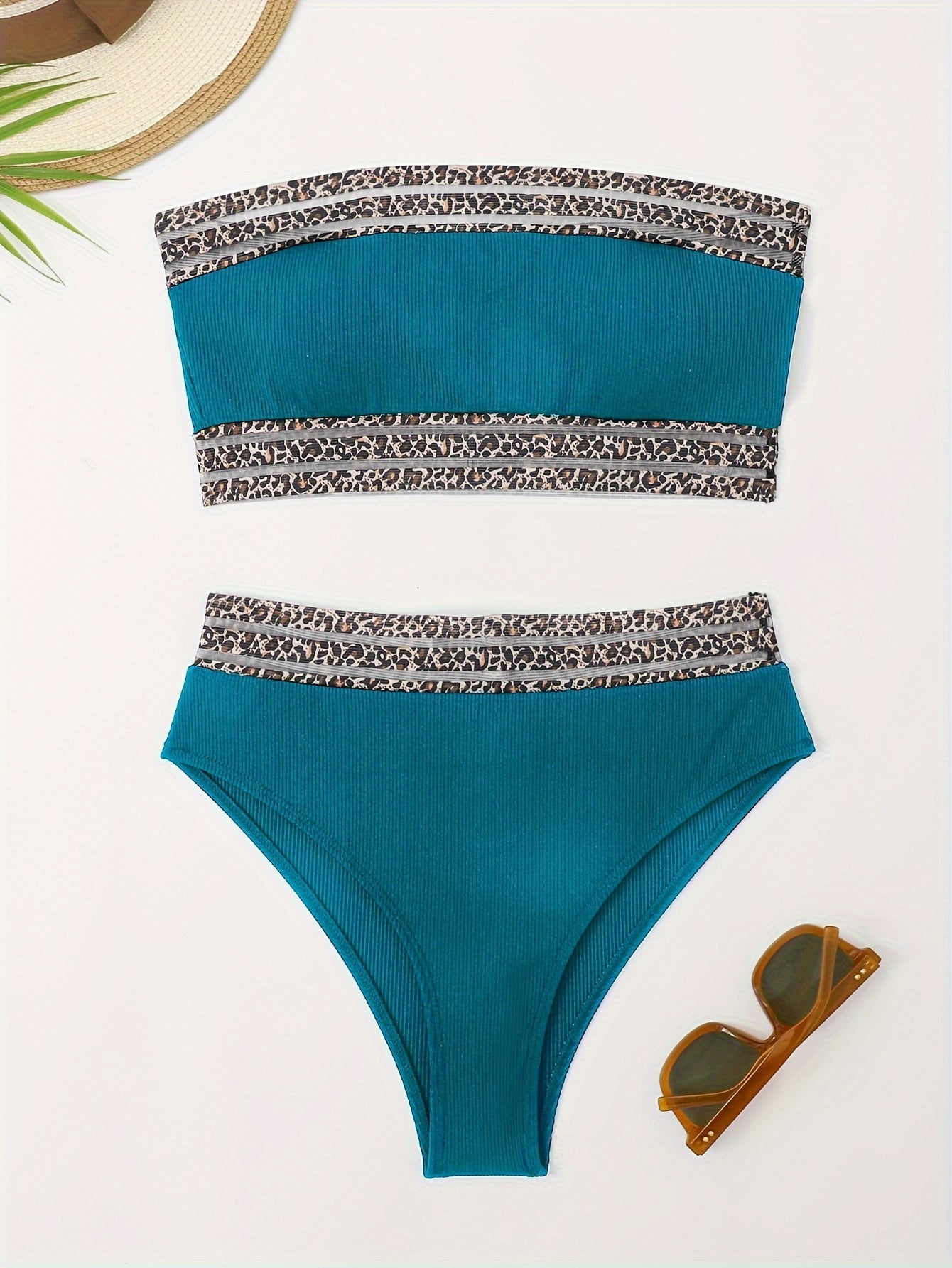 Maillot de Bain Deux Pièces Femme Bikini Taille Haute Bandeau Imprimé Léopard – Ensemble Bikini Super Élastique avec Détails en Maille Séduisants et Coupe Flatteuse – Maillot de Bain Chic Imprimé Animal pour la Plage, la Piscine et les Vacances d'Été