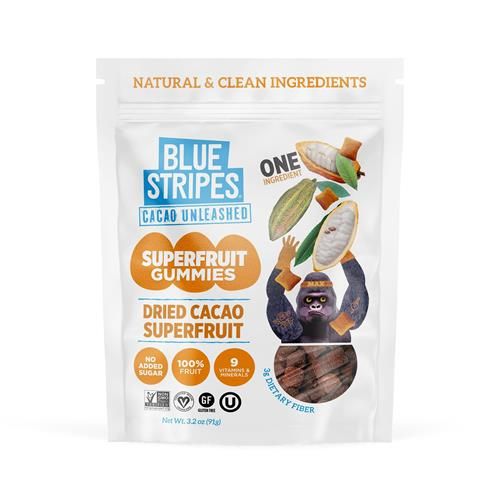 Gummies de super-fruits de cacao séché Blue Stripes, 90 g