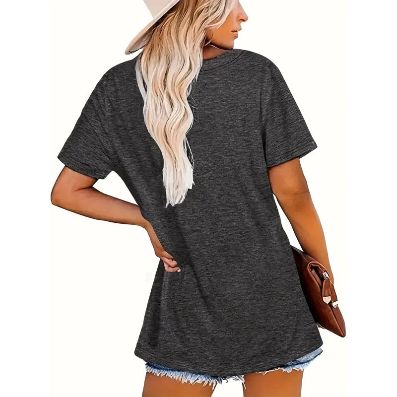 T-shirt femme à col rond et manches courtes avec slogan imprimé, haut d'été décontracté
