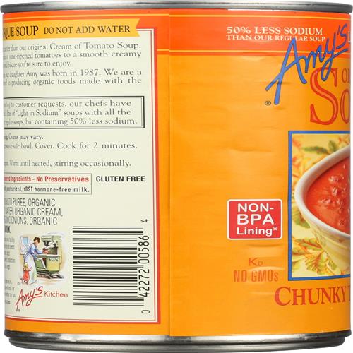 Amys, Soupe Tomate Bisque Morceaux Bio Faible Teneur en Sel, 411 g