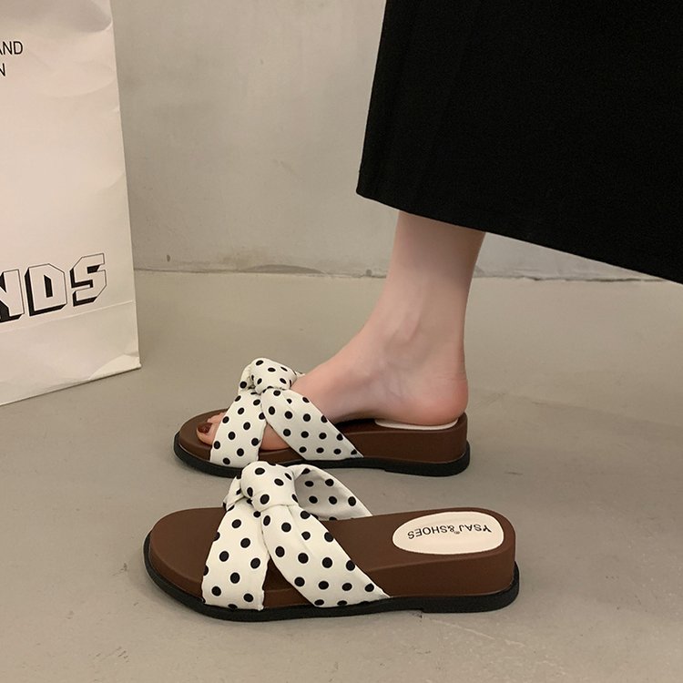 Sandales Compensées à Pois – Sandales Bohèmes à Brides Croisées