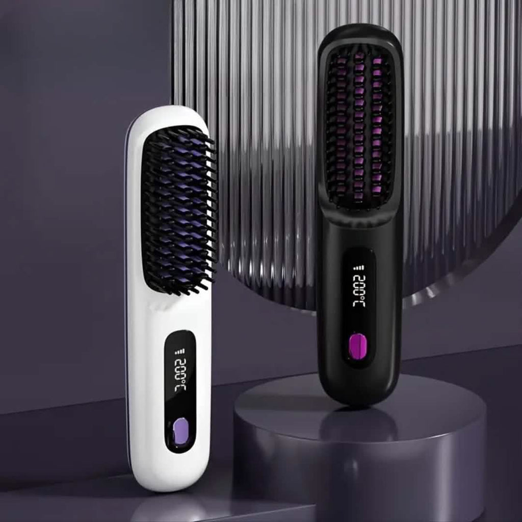 Peigne lisseur sans fil portable – Rechargeable par USB, 3 vitesses, Ions négatifs