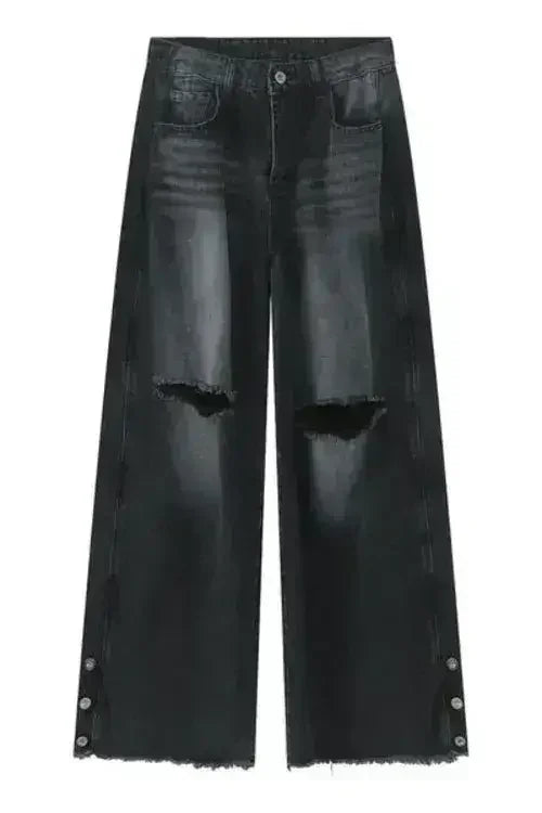 Jean ample homme avec ourlet brut déchiré