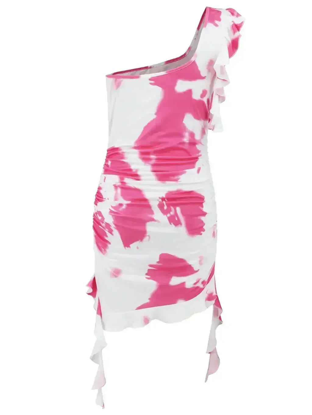 Mini-robe tie-dye à volants et à épaule unique