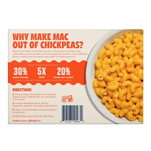 Banza Macaroni au Fromage et Coudes de Luxe au Cheddar Crémeux - Riche en Protéines, Sans Gluten et Faible en Glucides Macaroni au Fromage et Protéines de Luxe 312g