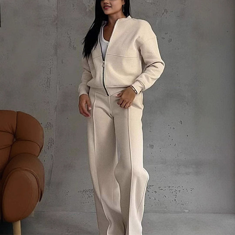 Ensemble survêtement 2 pièces zippé pour femme — Veste et pantalon de jogging à jambes larges