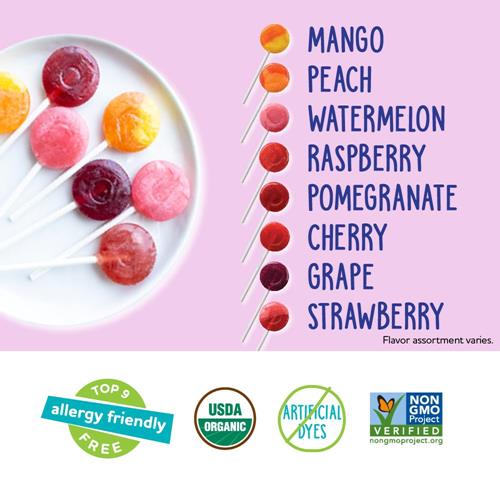 Sucettes Bio à la Vitamine C Yumearth, Saveurs Assorties, 60 Sucettes aux Fruits, Sans Allergènes, Sans Gluten, Sans OGM, Véganes, Sans Arômes ni Colorants Artificiels