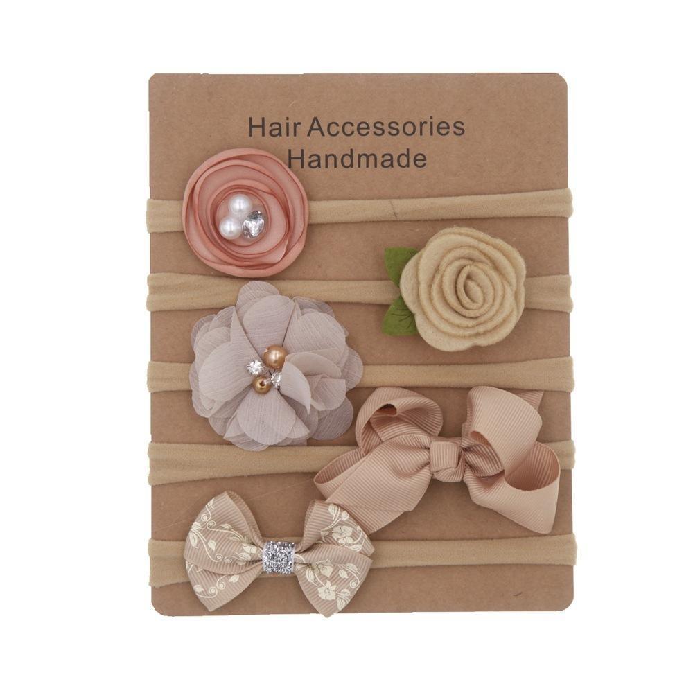 Lot fait main bandeau bébé nœud uni fleur nœud papillon enfants nylon élastique bandeaux doux faits à la main pour filles accessoires de cheveux
