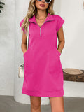 Robe courte rétro marron à demi-zip et manches courtes — Robe de conception classique et vintage pour filles