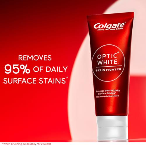 Colgate Optic White Stain Fighter Teeth Whitening Toothpaste, Anticavity Fluoride Toothpaste For Whitening Teeth, Helps Remove Daily Surface Stains, Fresh Mint, 4.2 Oz
