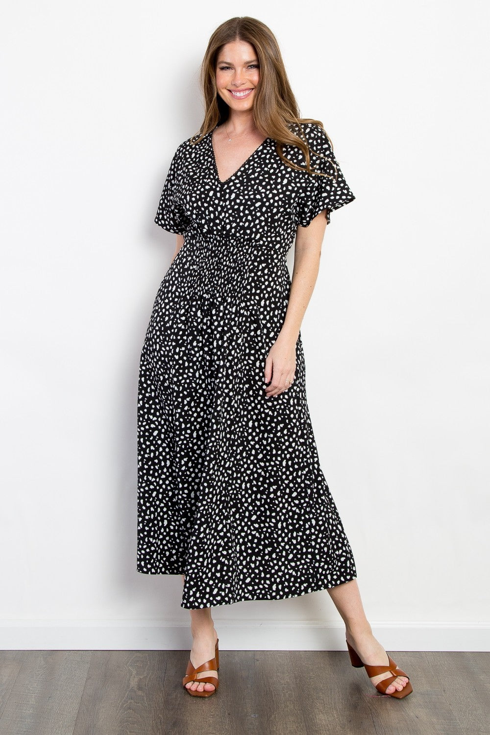 Robe longue imprimée à taille smockée – Robe à taille smockée, Robe smockée imprimée, Robe smockée florale, Robe smockée décontractée, Robe d'été chic, Robe smockée confortable, Robe jour et nuit