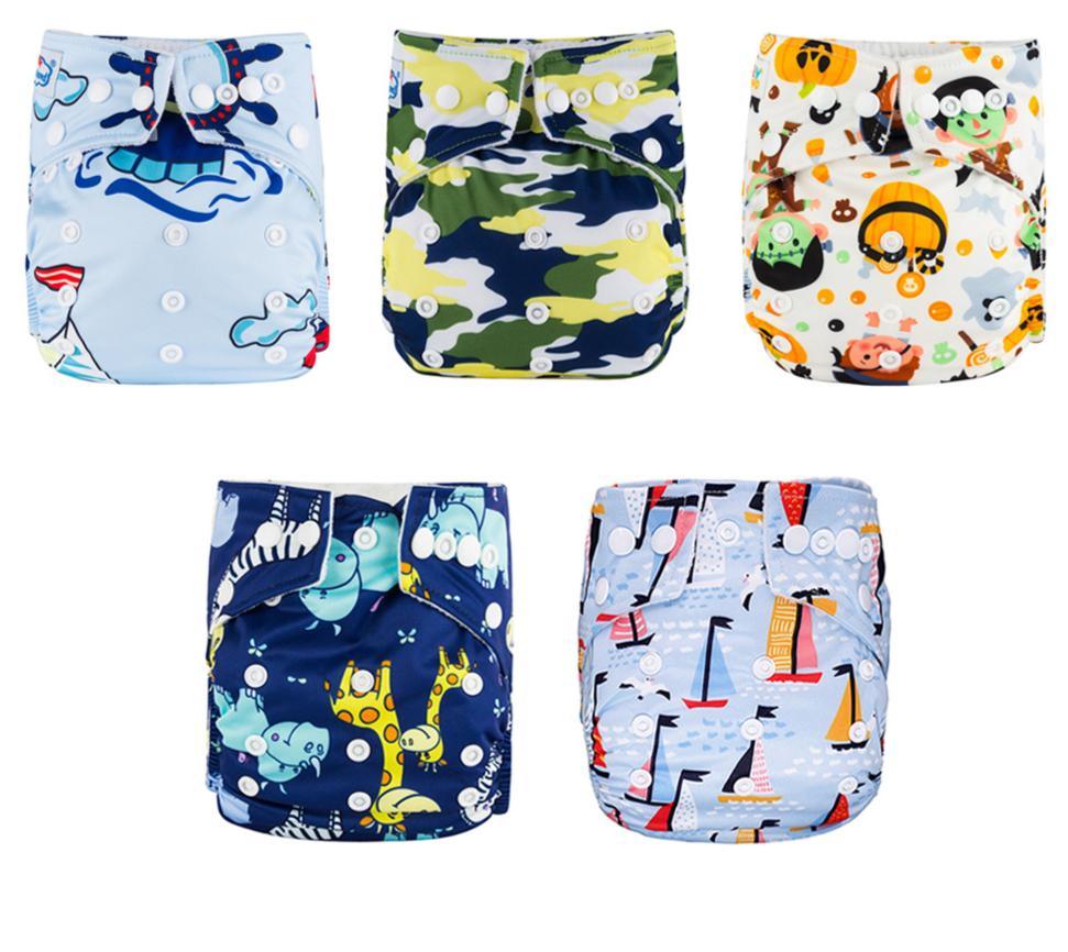 Couches imprimées de luxe modernes pour bébé, lot de 5, couches lavables de bonne qualité avec poche pour enfants