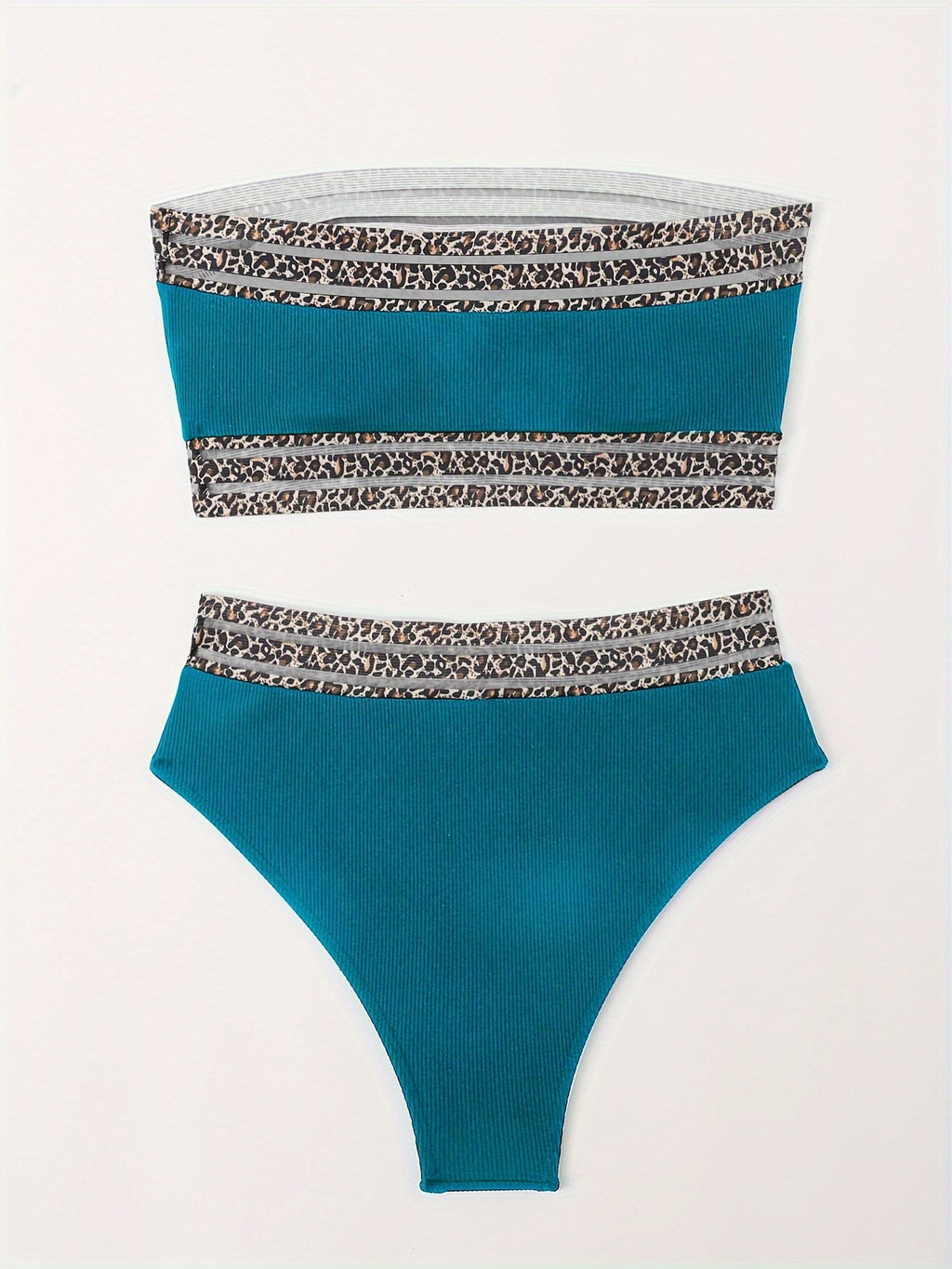 Maillot de Bain Deux Pièces Femme Bikini Taille Haute Bandeau Imprimé Léopard – Ensemble Bikini Super Élastique avec Détails en Maille Séduisants et Coupe Flatteuse – Maillot de Bain Chic Imprimé Animal pour la Plage, la Piscine et les Vacances d'Été