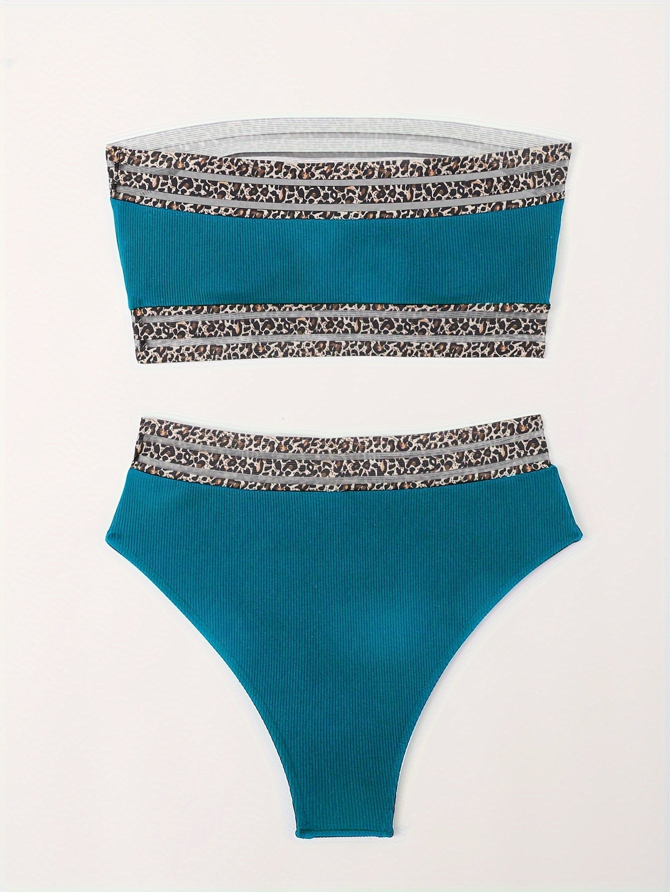 Maillot de Bain Deux Pièces Femme Bikini Taille Haute Bandeau Imprimé Léopard – Ensemble Bikini Super Élastique avec Détails en Maille Séduisants et Coupe Flatteuse – Maillot de Bain Chic Imprimé Animal pour la Plage, la Piscine et les Vacances d'Été
