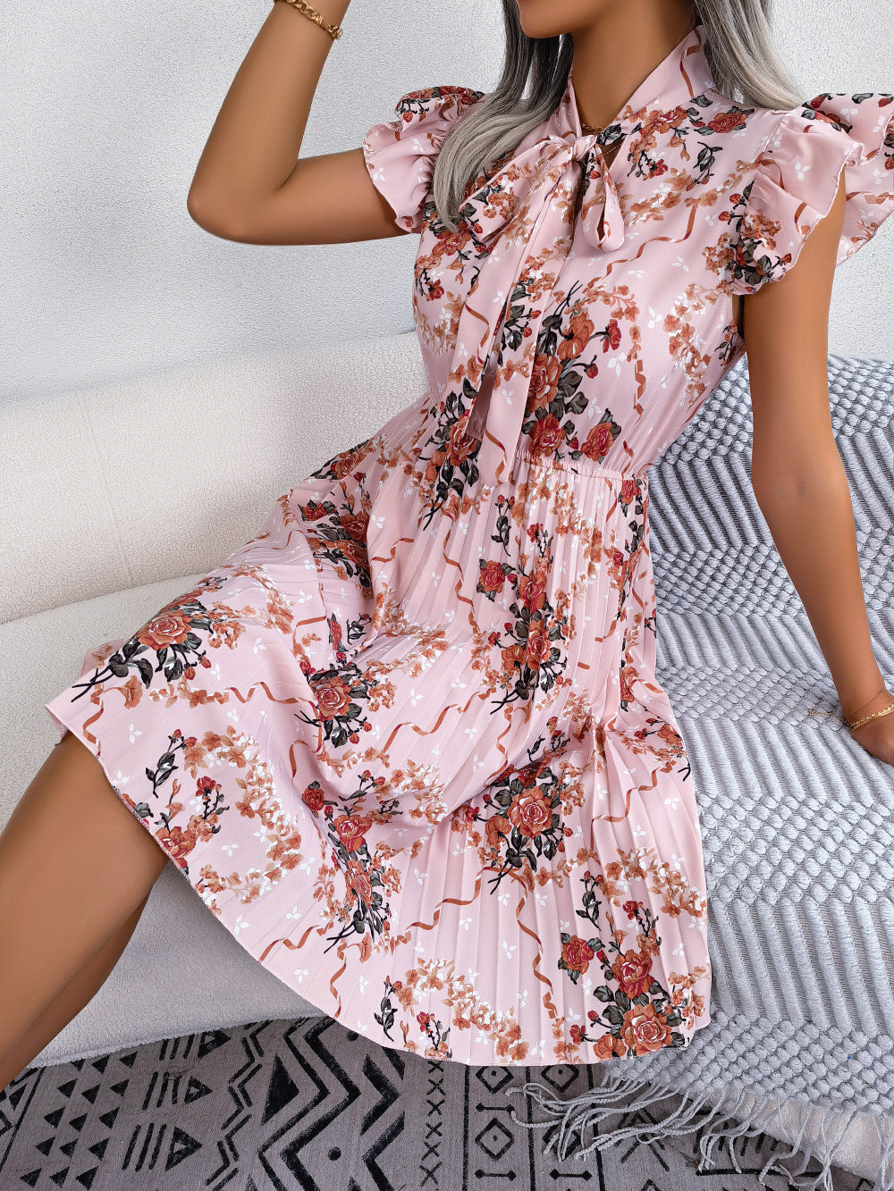 🌸 Jupe longue plissée à lacets taille haute Fleurs dignes