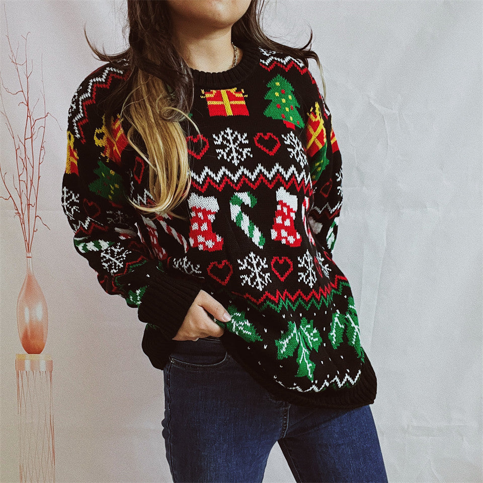 Pull ample et élégant à col rond et manches longues pour femme