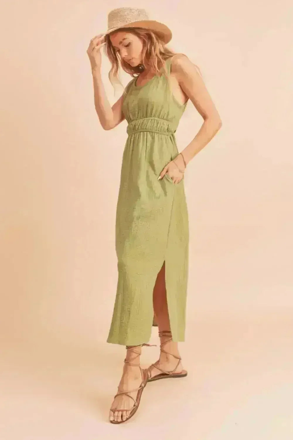 Robe débardeur sans manches à fentes latérales | Robe décontractée 100 % coton - Femstylo