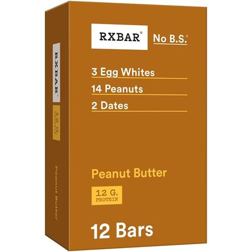 Barres protéinées Rxbar, 12g de protéines, snacks sans gluten, barres snack, beurre de cacahuète, boîte de 623g (12 barres)