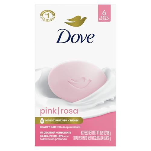 Pain de beauté Dove Nettoyant doux pour la peau Rose 6 pains Hydratant pour une peau douce et délicate Plus hydratant qu'un savon en pain 106 g