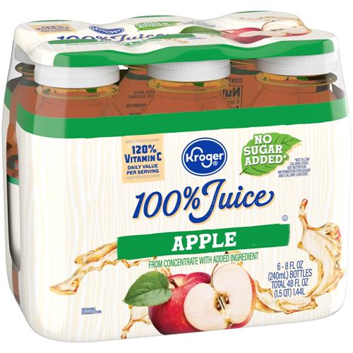 Jus de pomme Kroger 100 % sans sucre ajouté 6 unités / 237 ml