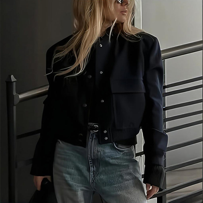 Veste de baseball unie à manches longues pour femme
