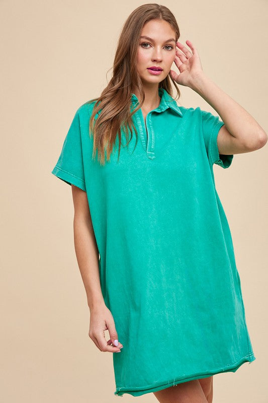 Robe turquoise à manches courtes, décontractée et confortable pour femme
