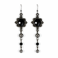 Bridgerton Inspired Black Statement Earrings – Vintage Style Glass Pearl & Black Glass Drop Earrings – Oxidized Sterling Silver Earwires