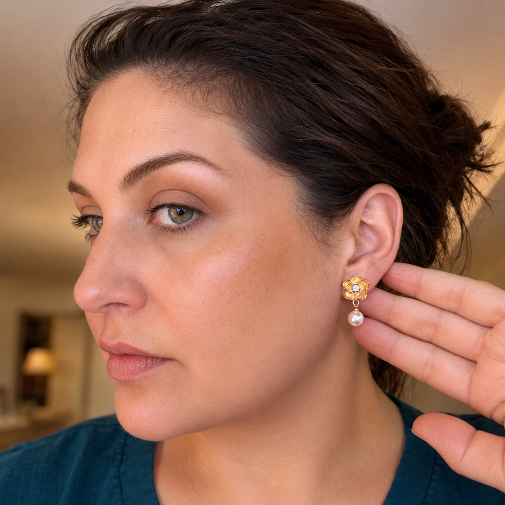 Boucles d'oreilles pendantes perlées à motif floral en édition limitée